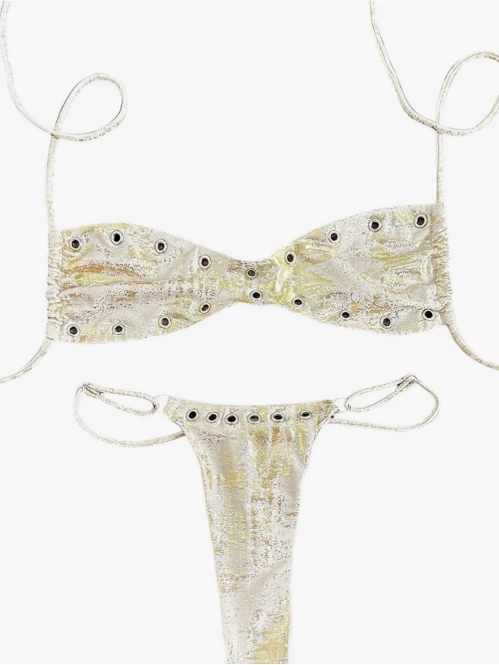 chic Metallic Gold Grommet Bandeau Thong Set - sexy Miami Beach style